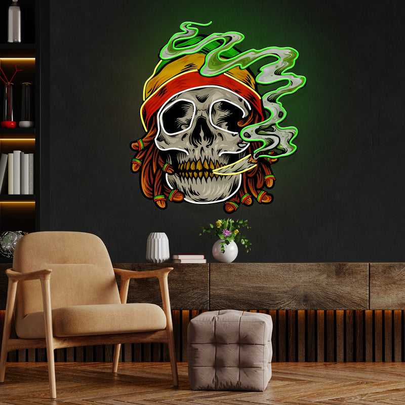 Custom Name Weed Skull Smoke Cannabis Jamaican Artwork Led Neon Sign Light