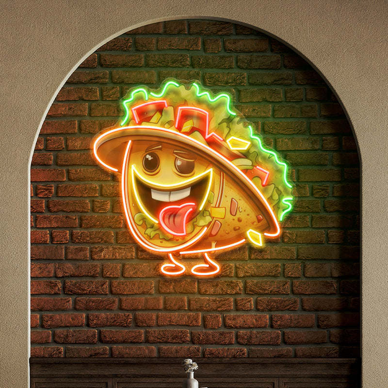 Custom Your Brand Taco With A Big Smile And A Sombrero Artwork Led Neon Sign Light