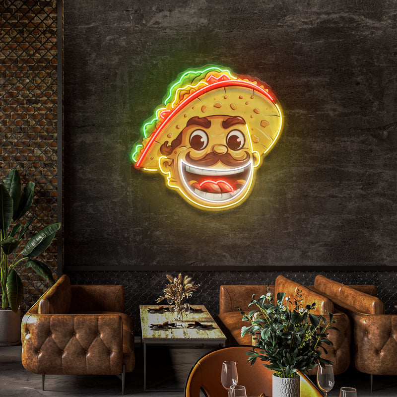 Custom Your Name Taco With A Big Smile And A Sombrero Artwork Led Neon Sign Light