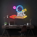 Cute Astronaut Riding Pizza Box Rocket And Eating Pizza Artwork Led Neon Sign Light