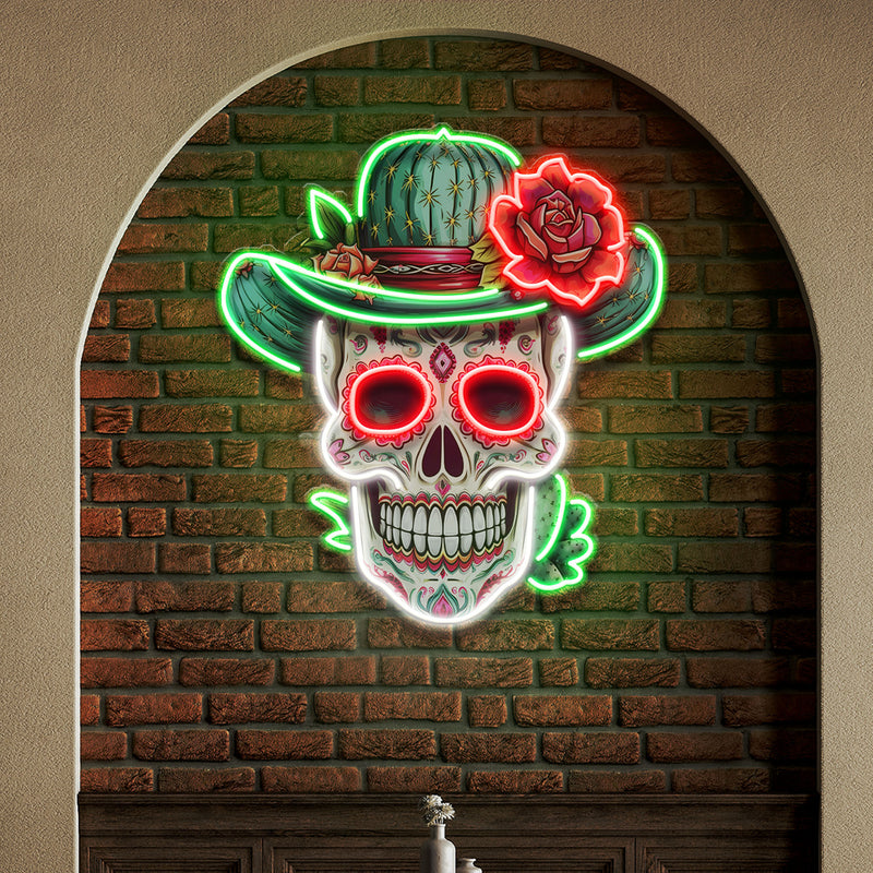 Custom Your Name Day Of The Dead Skull Mexico Artwork Led Neon Sign Light