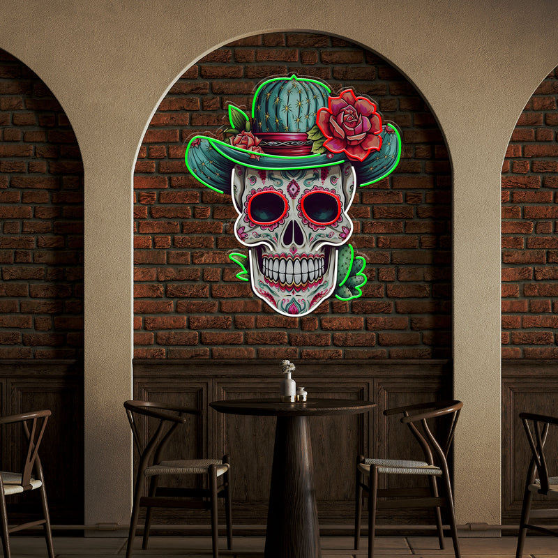 Custom Your Name Day Of The Dead Skull Mexico Artwork Led Neon Sign Light