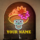 Custom Name Dead Day Party Sugar Skull or Halloween Holiday Artwork Led Neon Sign Light