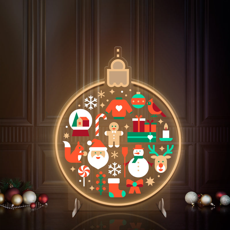 Festive LED Neon Sign with Christmas Icons and Holiday Motifs