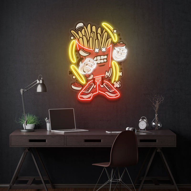 French Fries Cartoon Artwork Led Neon Sign Light