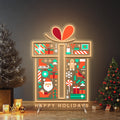 Gift Box LED Neon Sign with Holiday Icons and Happy Holidays Message