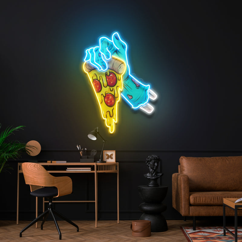 Hand Skull Pizza Artwork Led Neon Sign Light