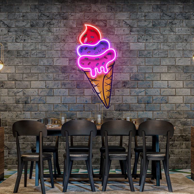 Ice Cream Cone Cartoon Artwork Led Neon Sign Light