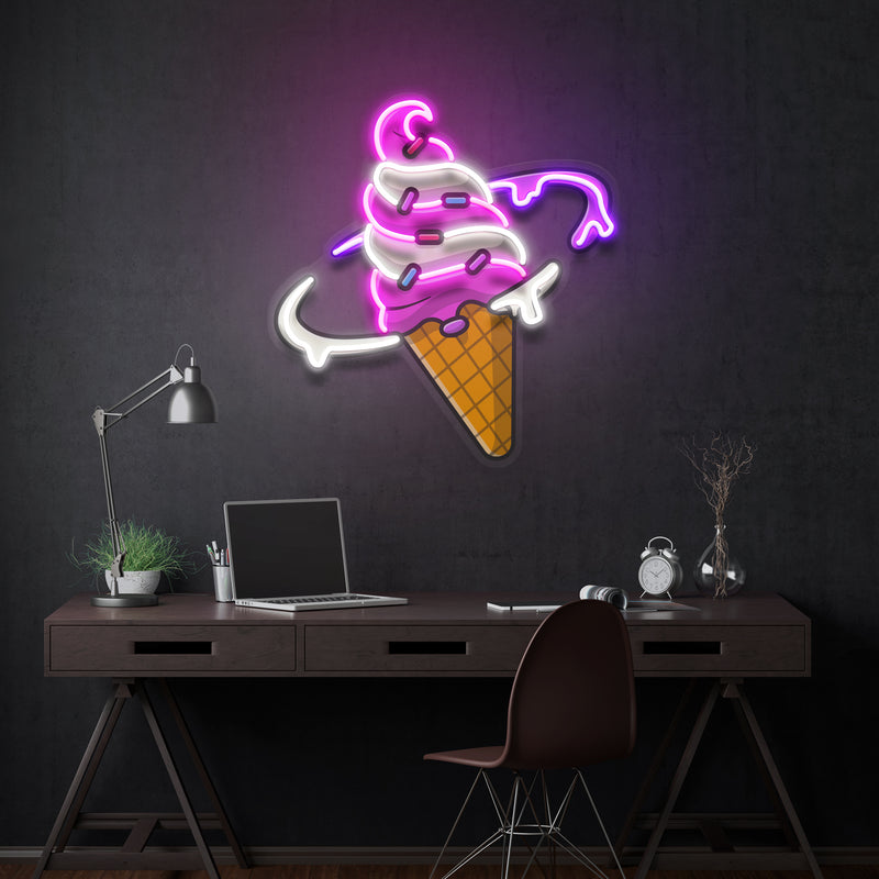 Ice Cream Planet Flat Cartoon Style Artwork Led Neon Sign Light