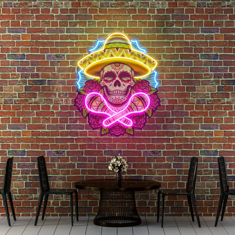 Mexican Dia De Los Muertos Skull Artwork Led Neon Sign Light