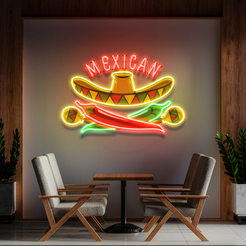 Mexican Restaurant Sombrero Hat Artwork Led Neon Sign Light