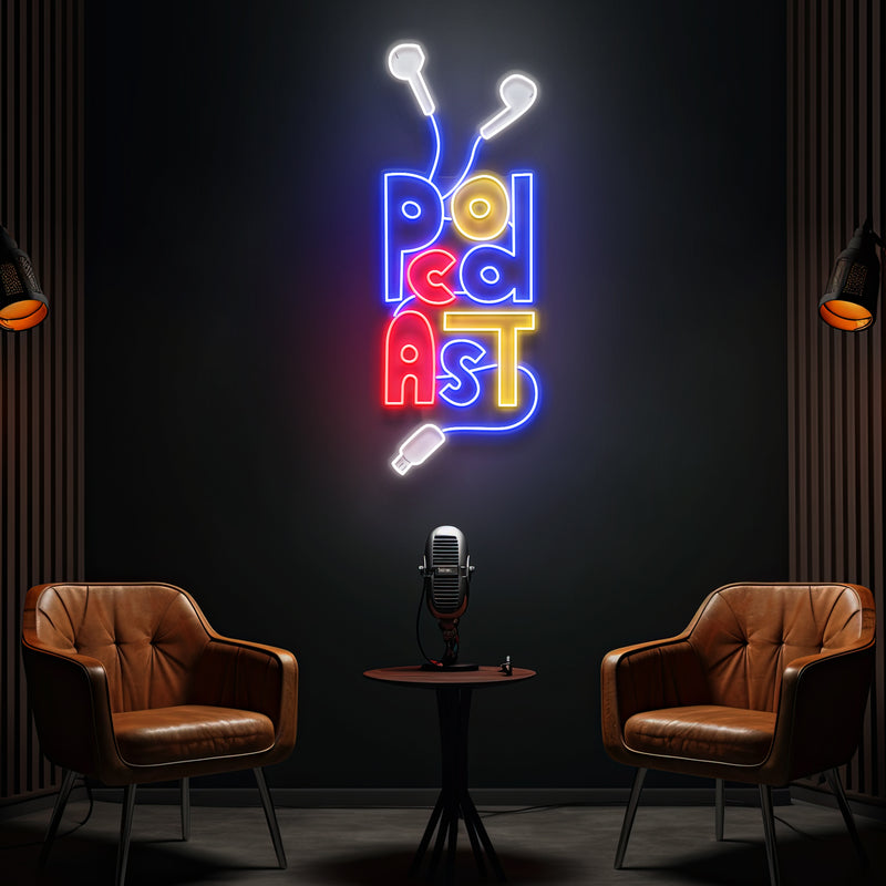 Podcast Studio LED Neon Sign - Wire Earphones Artwork Decoration