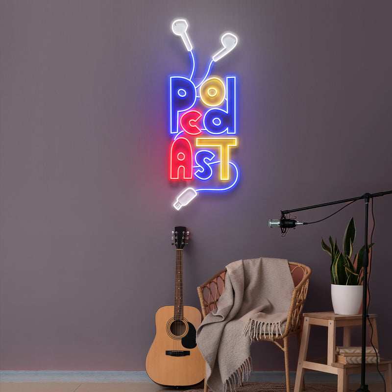 Podcast Studio LED Neon Sign - Wire Earphones Artwork Decoration