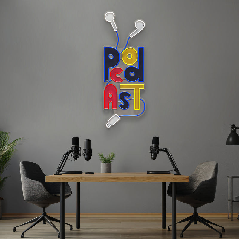 Podcast Studio LED Neon Sign - Wire Earphones Artwork Decoration