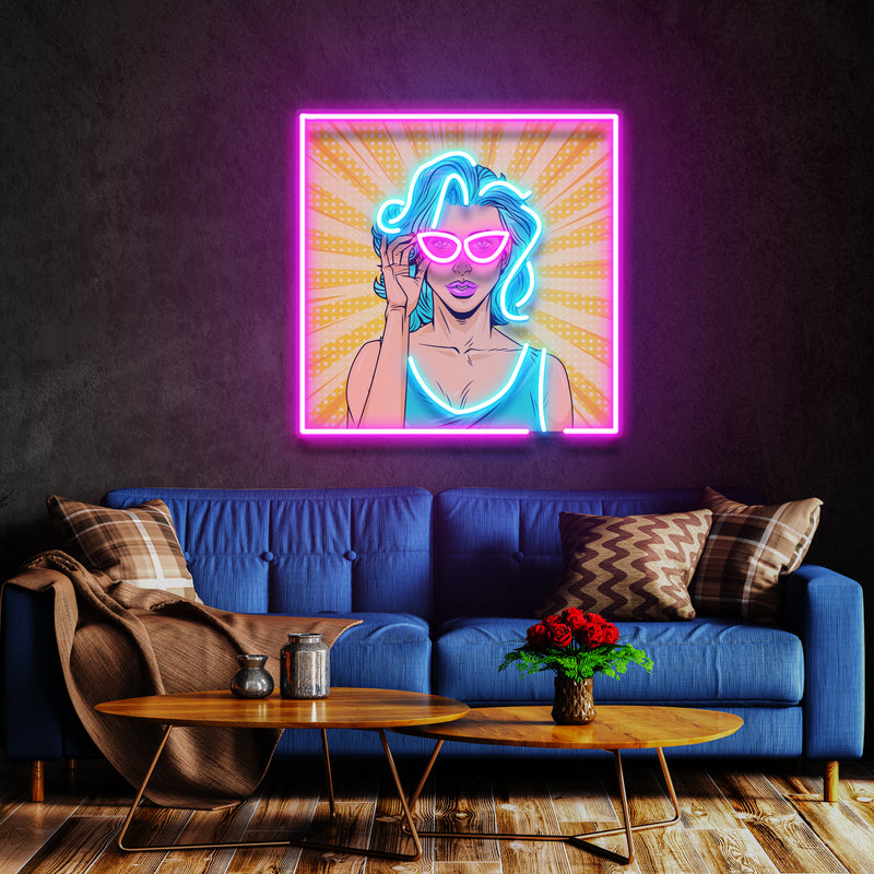Pop Art Girl Sunglasses Artwork Led Neon Sign Light