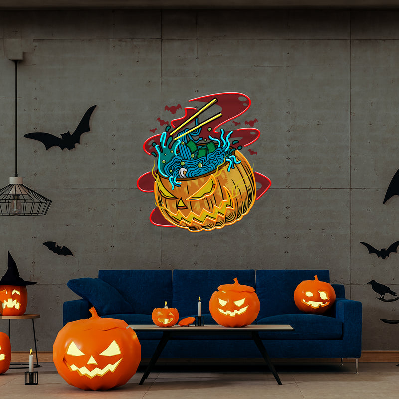 Pumpkin Ramen Monster With Halloween Artwork Led Neon Sign Light