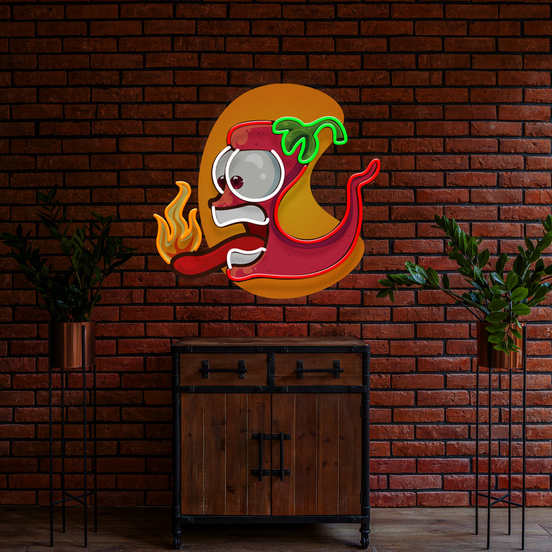 Red Chili Mascot Mexican Restaurant Decor Artwork Led Neon Sign Light