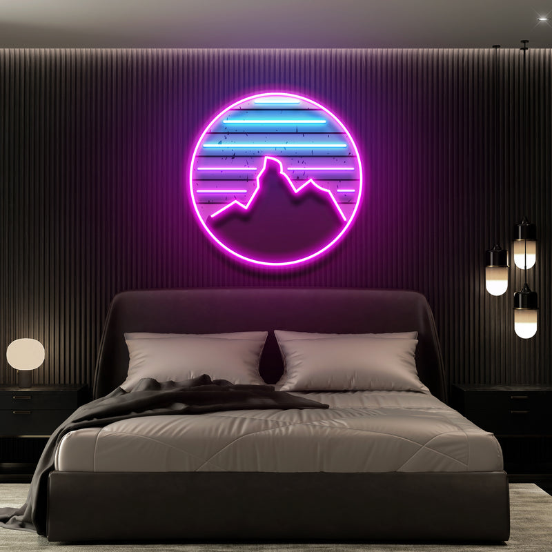 Retro Mountain Sunset Artwork Led Neon Sign Light