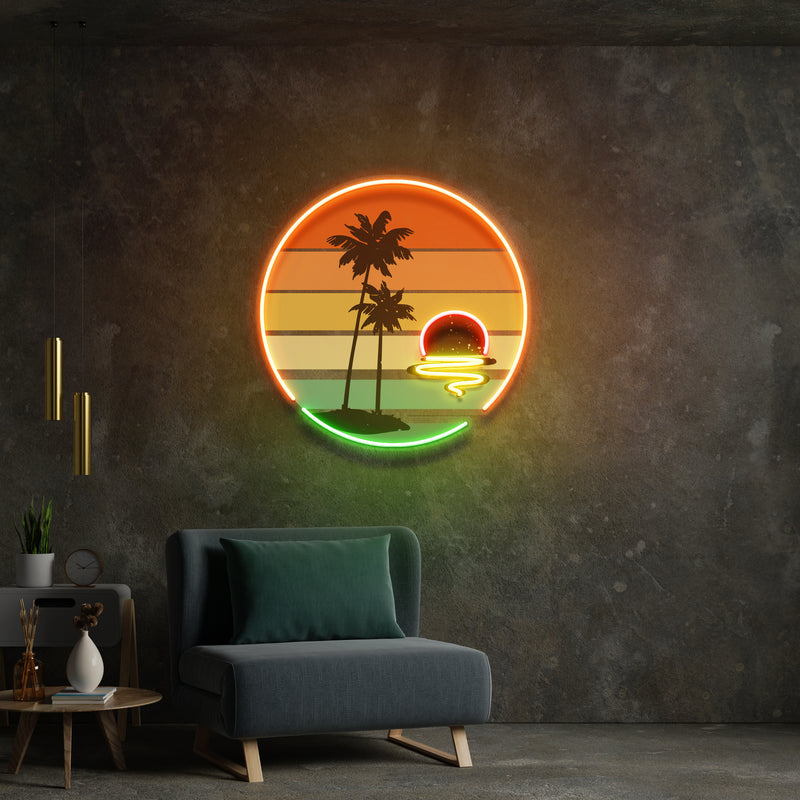 Retro Tropical Sunset Artwork Led Neon Sign Light