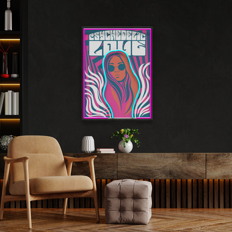 Vintage Hippie Woman Psychedelic Pop Art Led Neon Sign Light