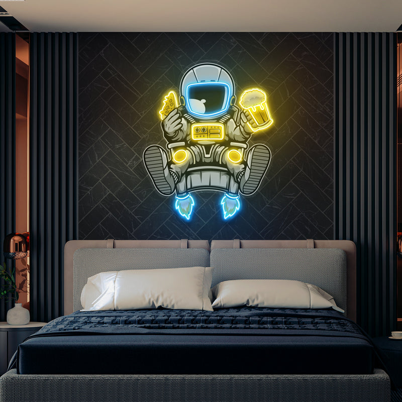 Astronaut Relax With Pizza And Beer Artwork Led Neon Sign Light