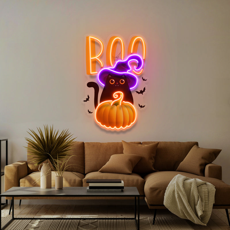 Cat Pumpkin Halloween Artwork Led Neon Sign Light