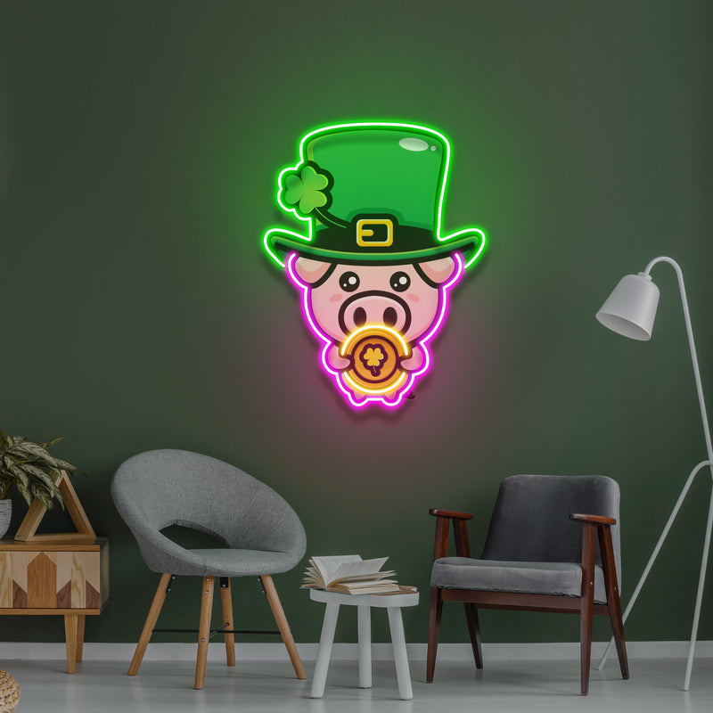 Pig Luck St Patrick's Day Artwork Led Neon Sign Light