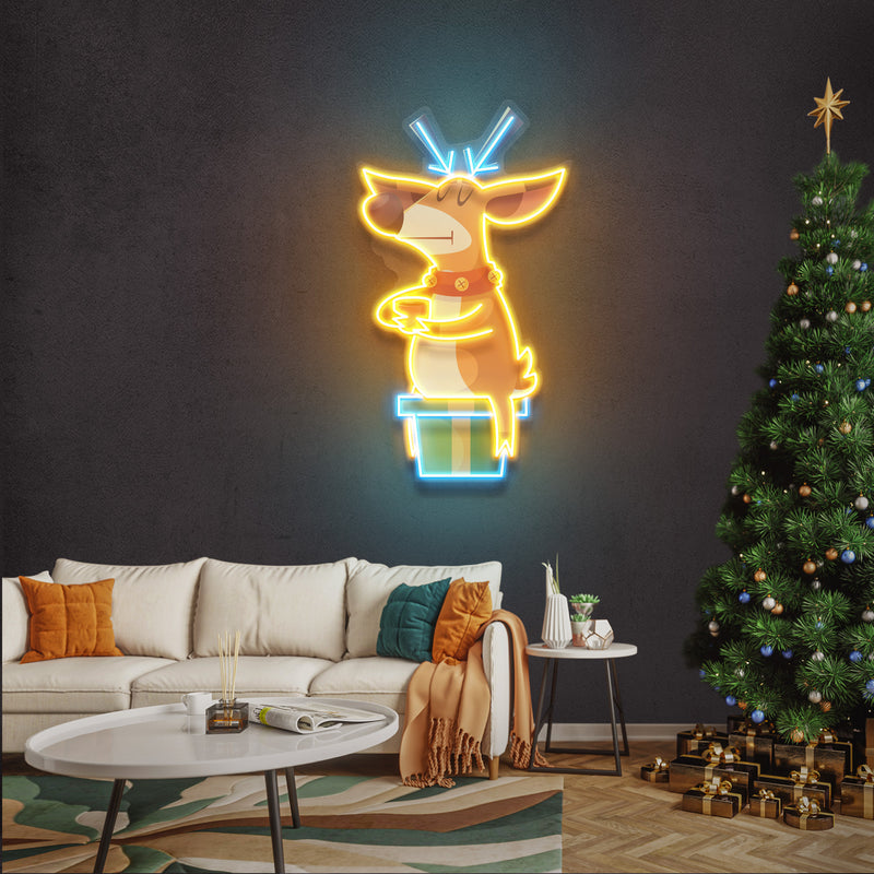 Deer On Gift Art Work Led Neon Sign Light
