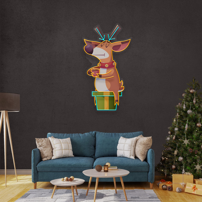 Deer On Gift Art Work Led Neon Sign Light