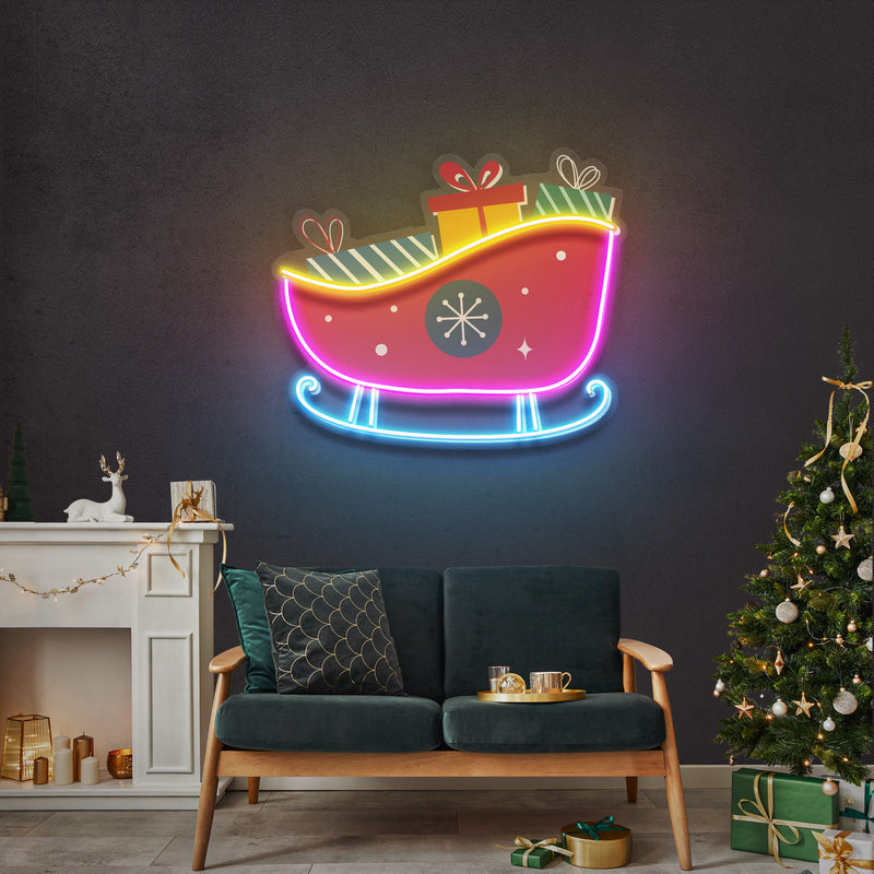 Sleigh With Gifts Art Work Led Neon Sign Light
