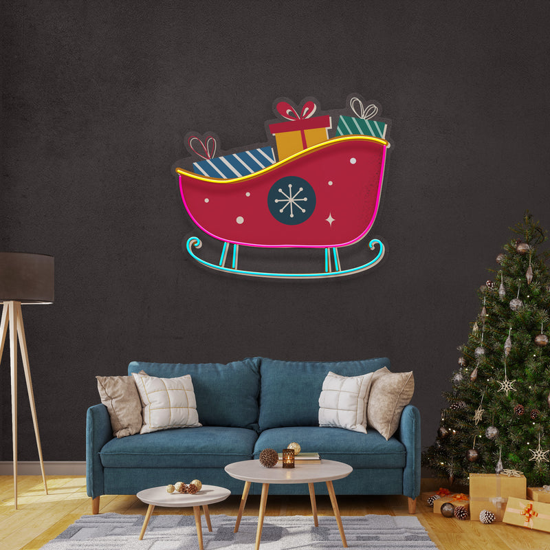 Sleigh With Gifts Art Work Led Neon Sign Light