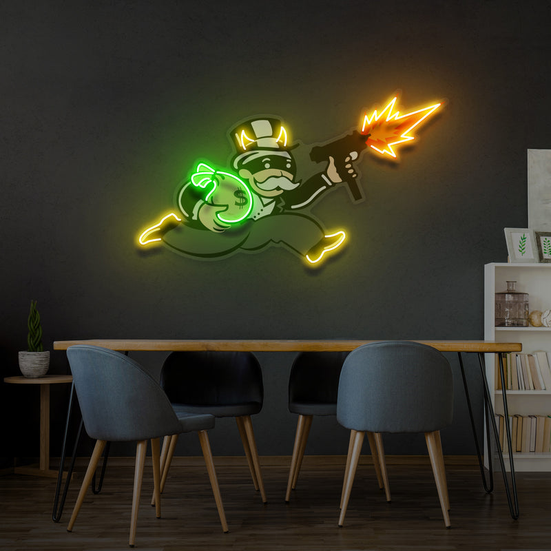 Violent Monopoly Gun Led Neon Acrylic Artwork Led Neon Sign Light