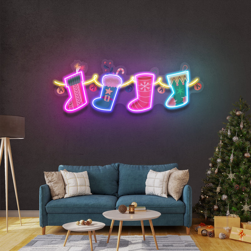 Xmas Socks Family Art Work Led Neon Sign Light
