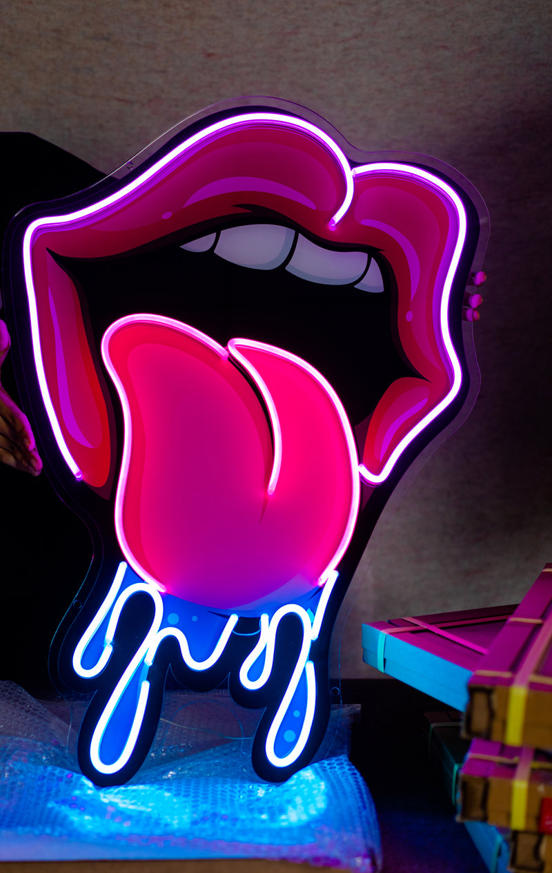 Neon Lips Poster Red Lip Pop Culture Dripping Print Home Decor