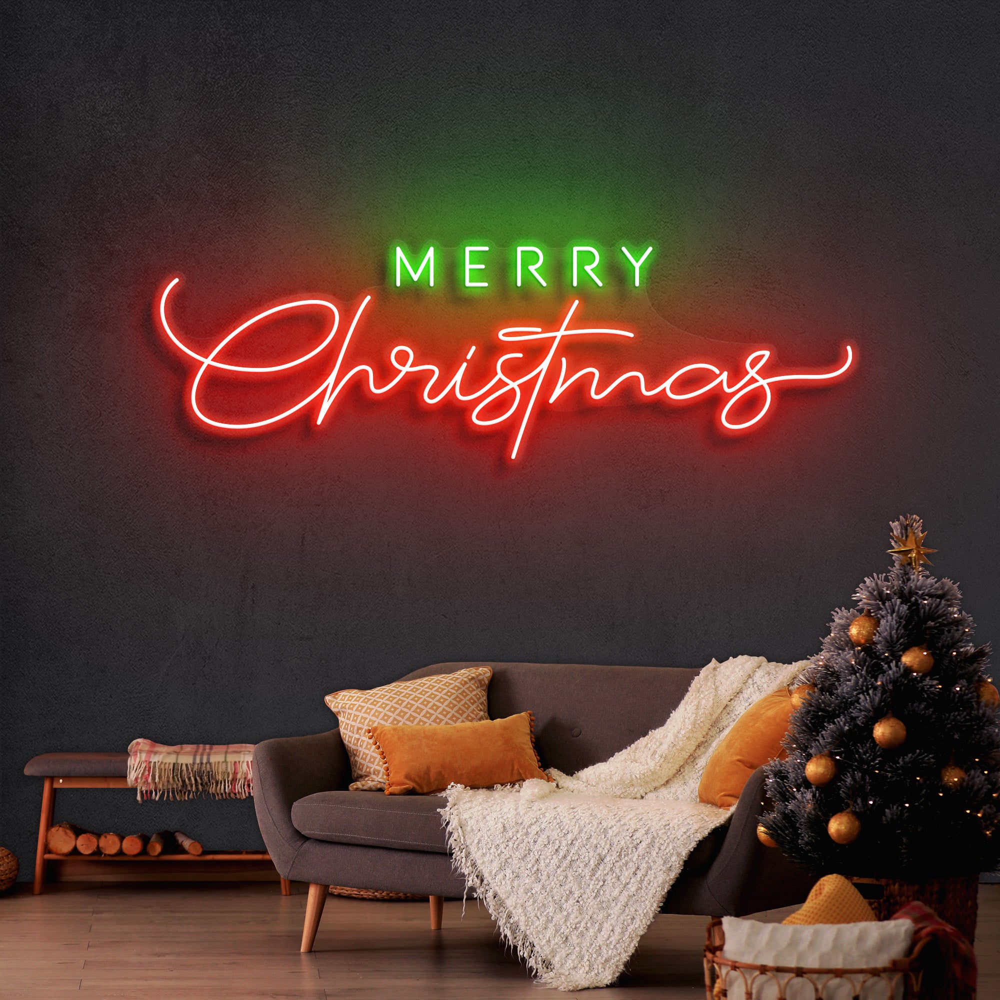 Christmas neon sign and idea merry for outdoor