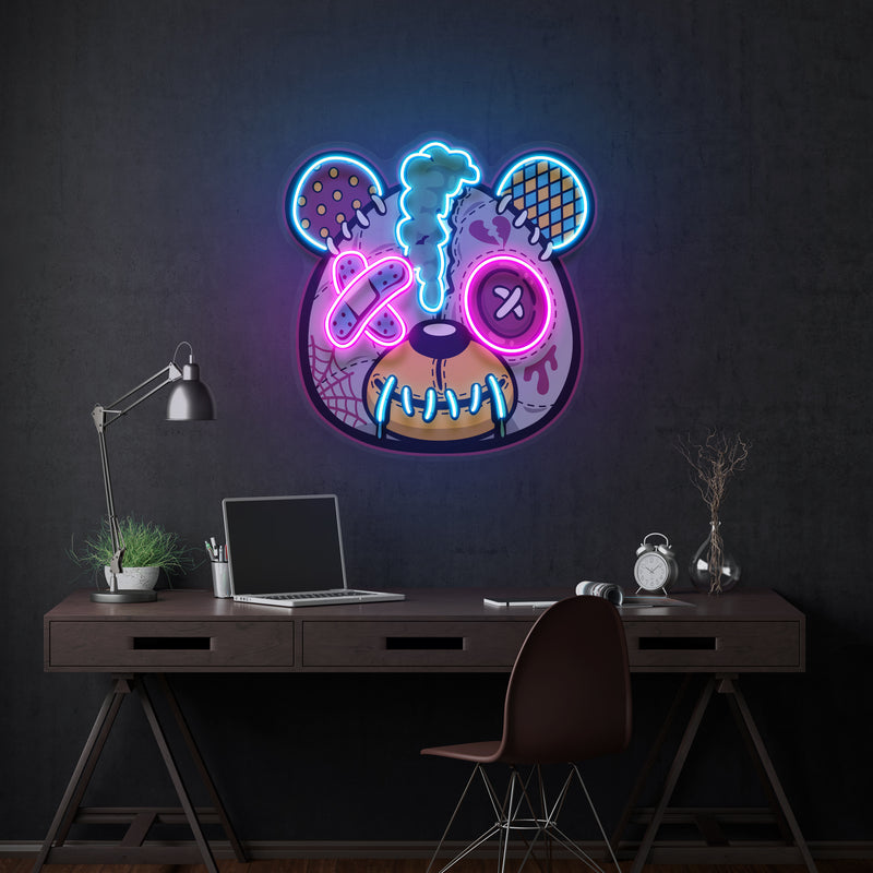 Zombie Teddy Bear Cartoon Artwork Led Neon Sign Light
